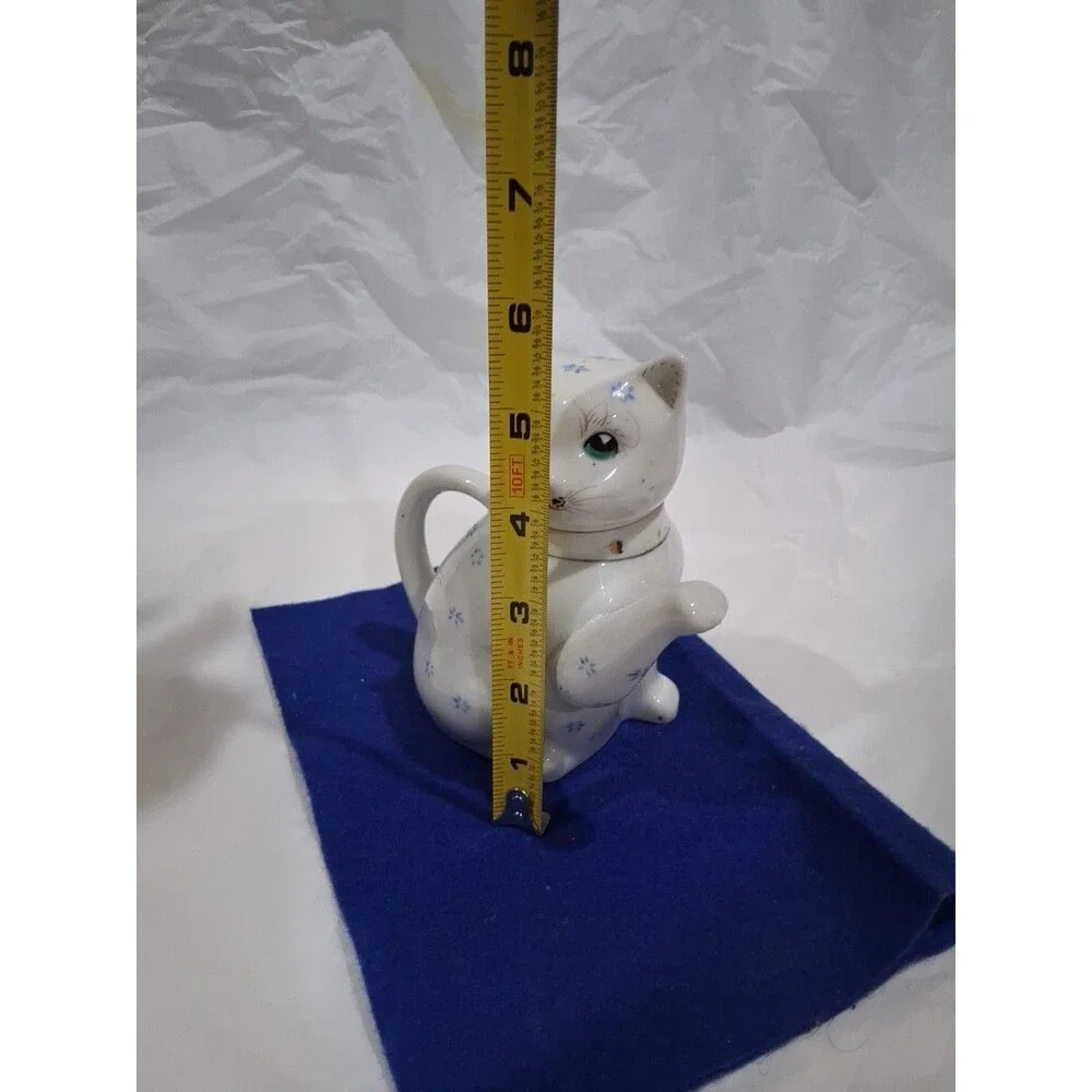 Vintage Hand Painted Lucky Cat Teapot or Creamer White with Flowers - Porcelain